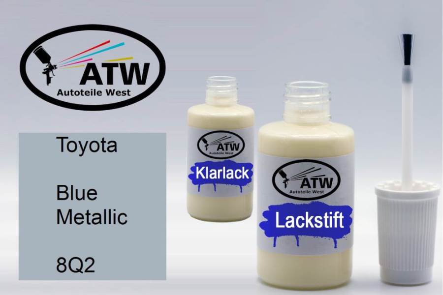 Toyota, Blue Metallic, 8Q2: 20ml Lackstift + 20ml Klarlack - Set, von ATW Autoteile West.